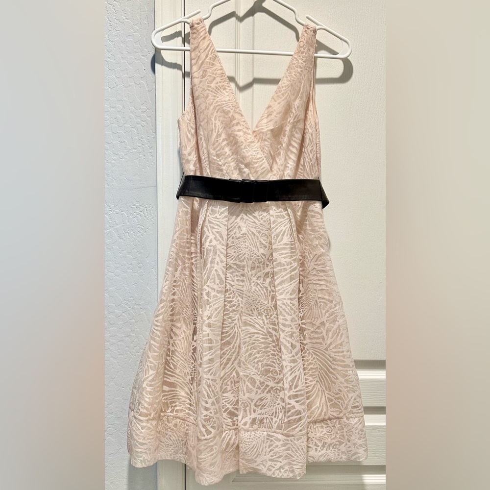 Diane Von Furstenberg Sleeveless Ringwald Peach Burnout Dress Faux Leather Belt - Picture 7 of 11